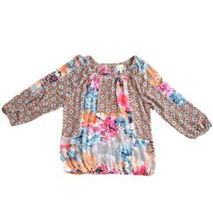 EC FIG AND FLOWER SHEER PATCHWORK PEASANT TOP SZ.L